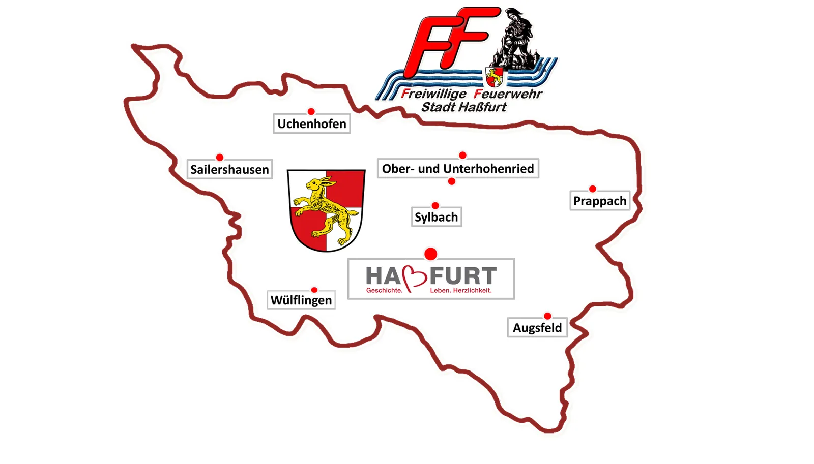 Karte des Haßfurter Stadtgebiets mit den Stadtteilen